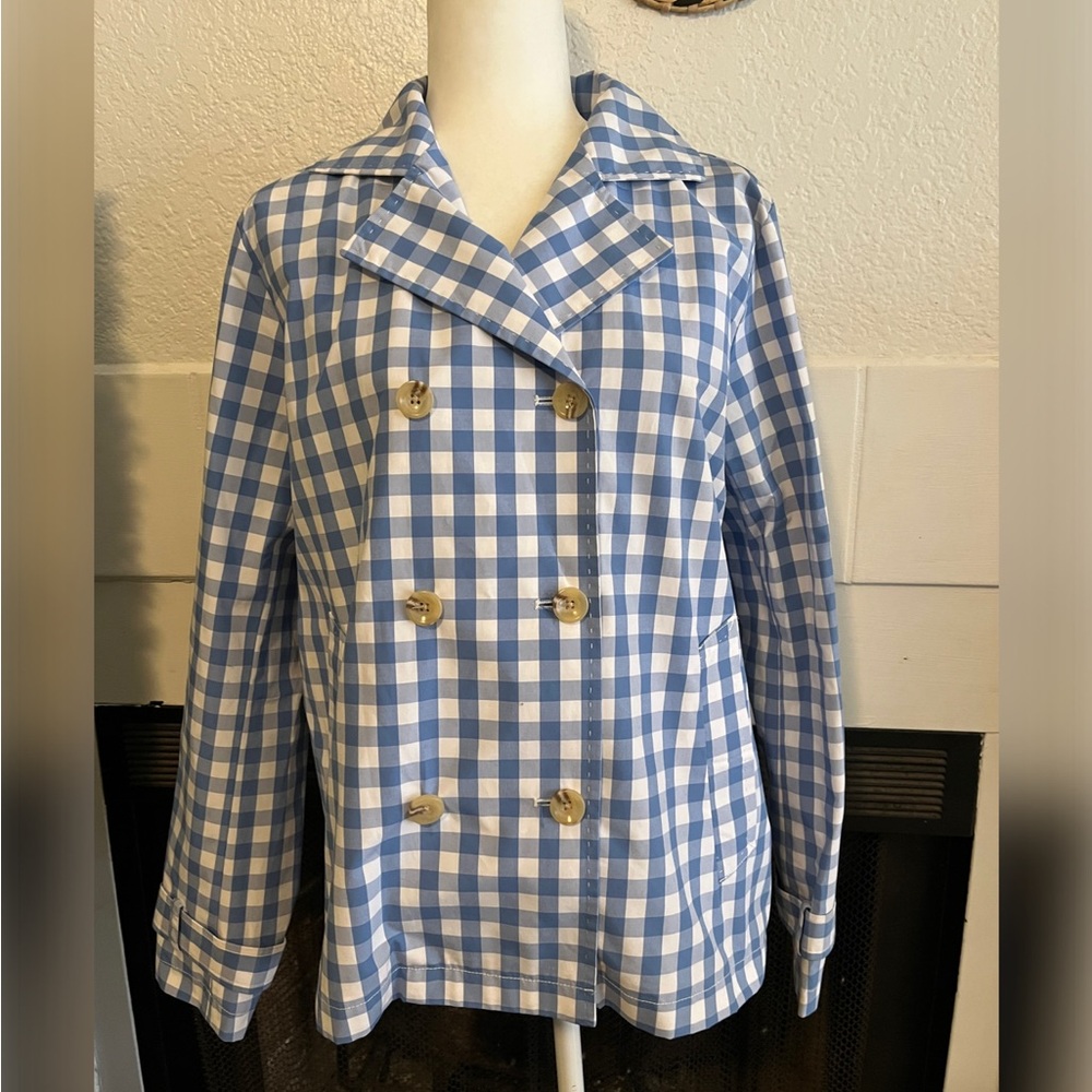 St. John's Bay Blue and White Plaid Peacoat
